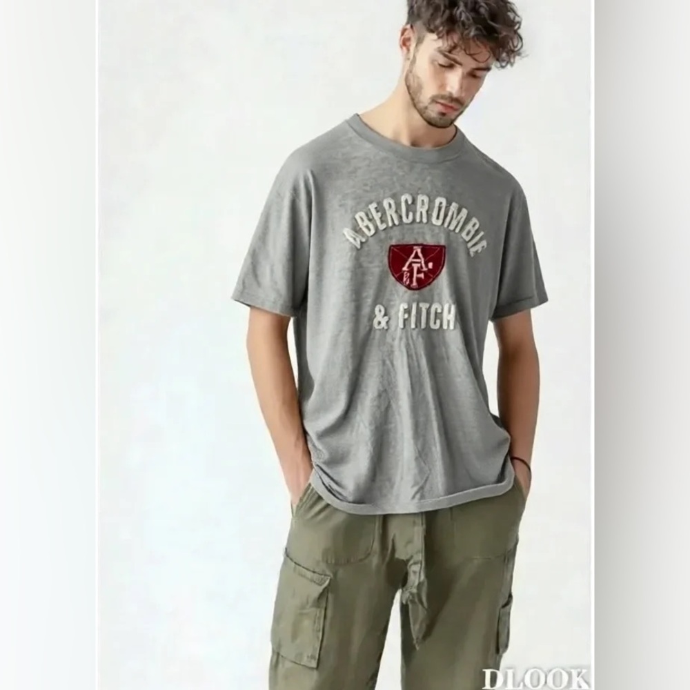 Abercrombie & Fitch Gray Heritage Appliqué Logo Tee XXL Muscle Fit